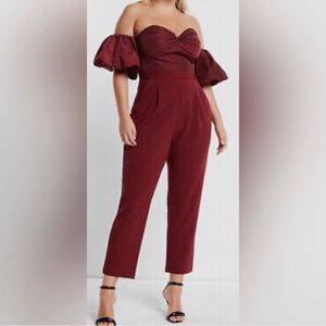 Express Burgundy Puff Sleeve Jumpsuit